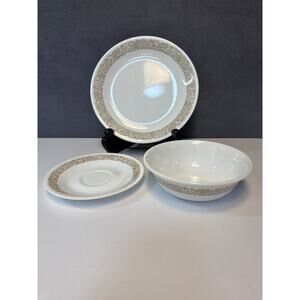 Vintage Corelle 3Piece Set Woodland Brown 1-Lunch Plate, 1-Bowl, & 1-Saucer